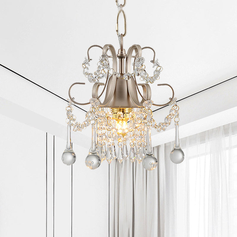 Champagne Curving Arm Chandelier Crystal Teardrop Chandelier for Living Room Clearhalo 'Ceiling Lights' 'Chandeliers' 'Modern Chandeliers' 'Modern' Lighting' 1926851