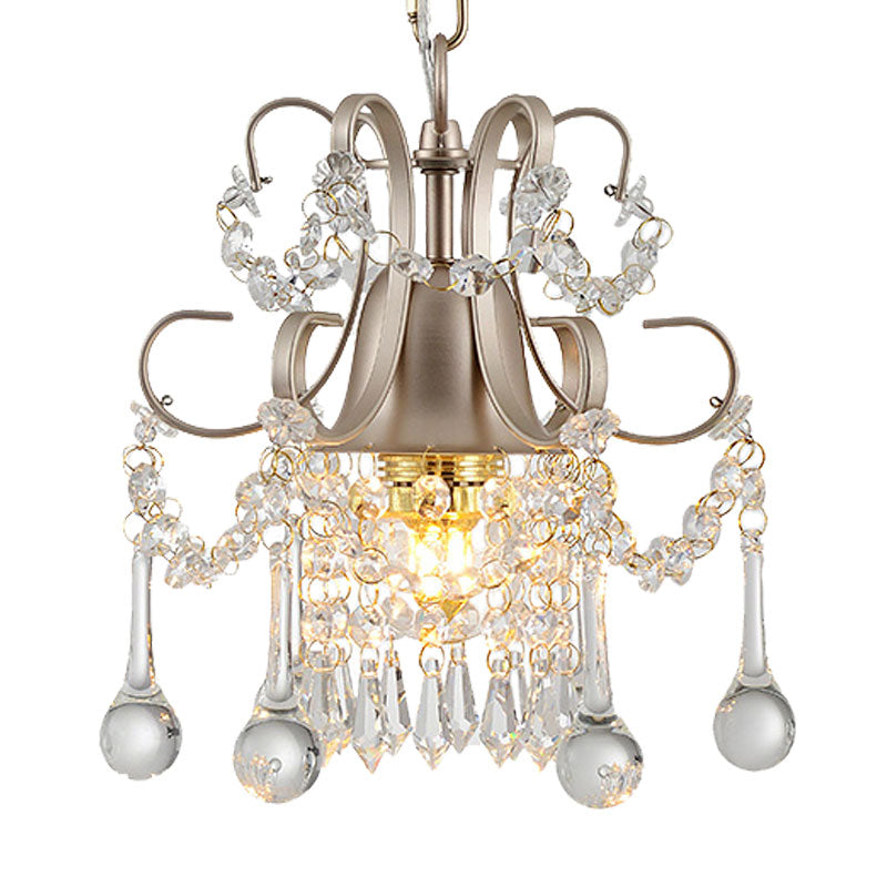 Champagne Curving Arm Chandelier Crystal Teardrop Chandelier for Living Room Clearhalo 'Ceiling Lights' 'Chandeliers' 'Modern Chandeliers' 'Modern' Lighting' 1926852