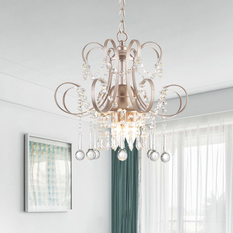 Champagne Curving Arm Chandelier Crystal Teardrop Chandelier for Living Room Clearhalo 'Ceiling Lights' 'Chandeliers' 'Modern Chandeliers' 'Modern' Lighting' 1926855