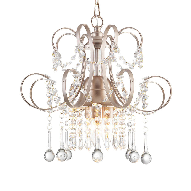 Champagne Curving Arm Chandelier Crystal Teardrop Chandelier for Living Room Clearhalo 'Ceiling Lights' 'Chandeliers' 'Modern Chandeliers' 'Modern' Lighting' 1926856