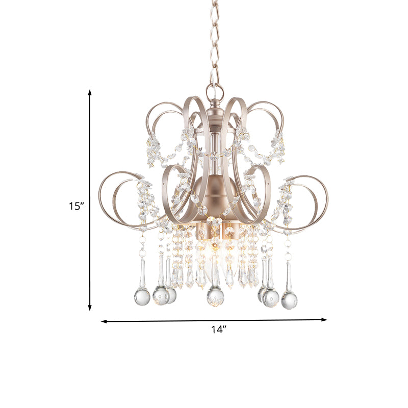 Champagne Curving Arm Chandelier Crystal Teardrop Chandelier for Living Room Clearhalo 'Ceiling Lights' 'Chandeliers' 'Modern Chandeliers' 'Modern' Lighting' 1926858