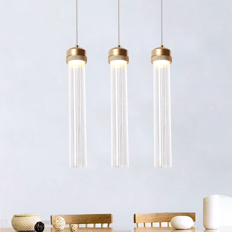 Clear Ribbed Glass Island Pendant Gold Finish Column Crystal Island Light Clearhalo 'Ceiling Lights' 'Modern Pendants' 'Modern' 'Pendant Lights' 'Pendants' Lighting' 1926859