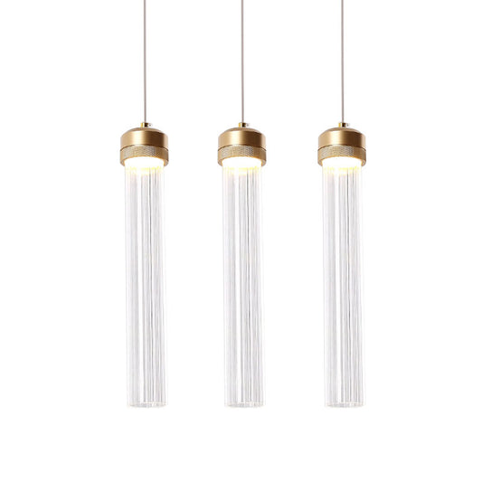 Clear Ribbed Glass Island Pendant Gold Finish Column Crystal Island Light Clearhalo 'Ceiling Lights' 'Modern Pendants' 'Modern' 'Pendant Lights' 'Pendants' Lighting' 1926862