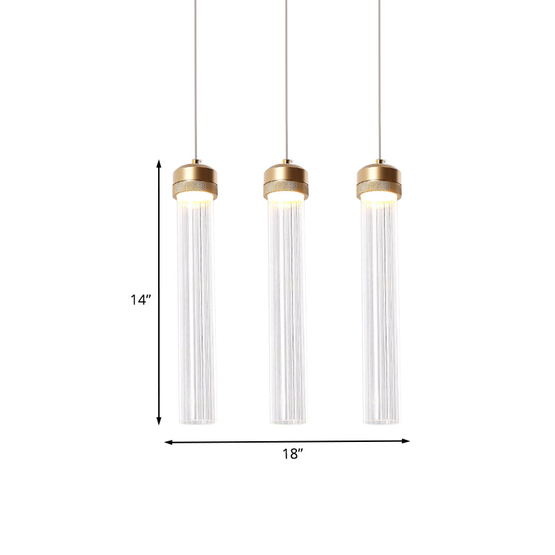 Clear Ribbed Glass Island Pendant Gold Finish Column Crystal Island Light Clearhalo 'Ceiling Lights' 'Modern Pendants' 'Modern' 'Pendant Lights' 'Pendants' Lighting' 1926863