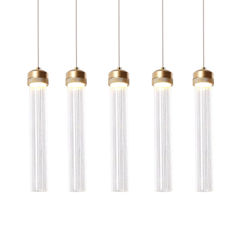 Clear Ribbed Glass Island Pendant Gold Finish Column Crystal Island Light Clearhalo 'Ceiling Lights' 'Modern Pendants' 'Modern' 'Pendant Lights' 'Pendants' Lighting' 1926867