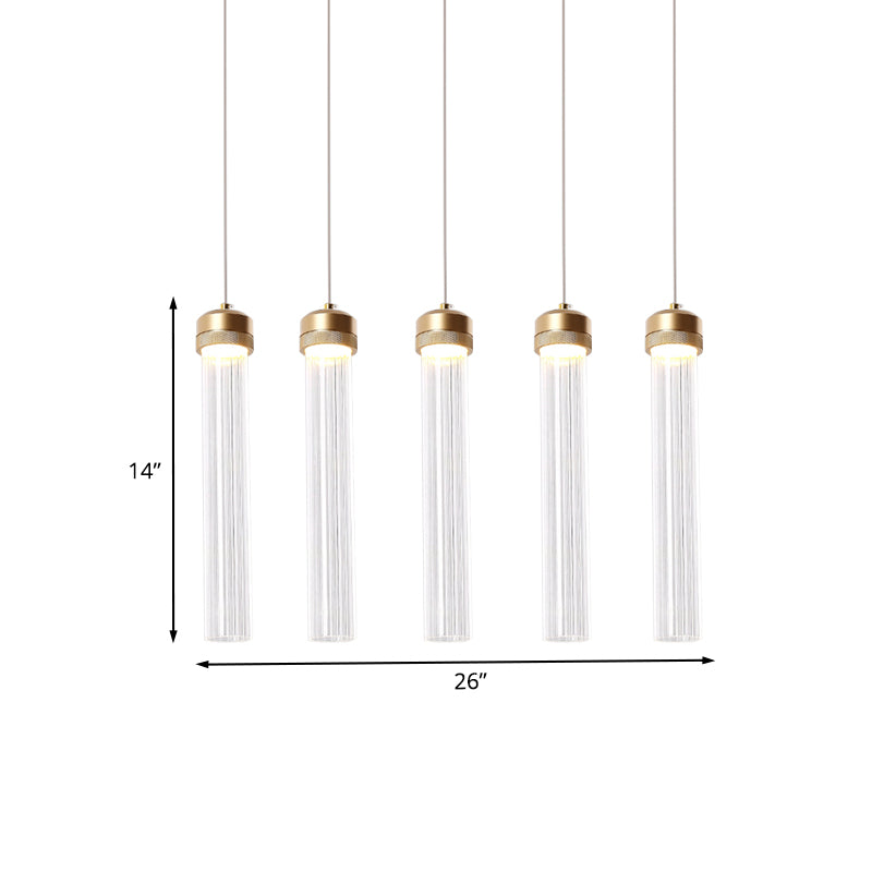 Clear Ribbed Glass Island Pendant Gold Finish Column Crystal Island Light Clearhalo 'Ceiling Lights' 'Modern Pendants' 'Modern' 'Pendant Lights' 'Pendants' Lighting' 1926868