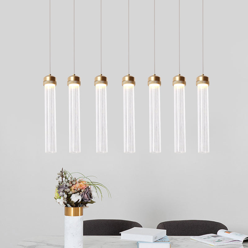 Clear Ribbed Glass Island Pendant Gold Finish Column Crystal Island Light Clearhalo 'Ceiling Lights' 'Modern Pendants' 'Modern' 'Pendant Lights' 'Pendants' Lighting' 1926871