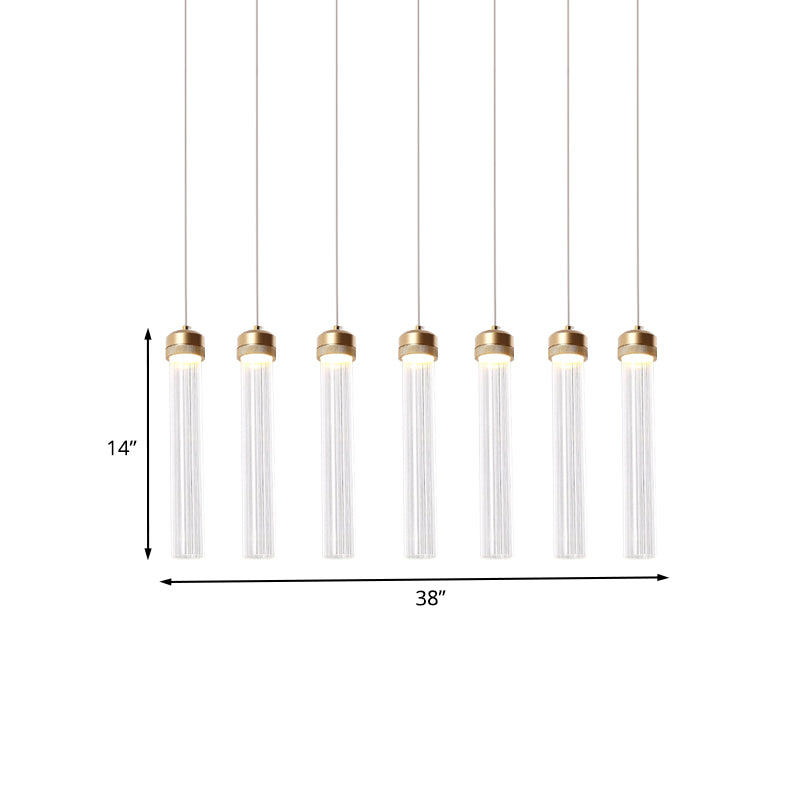 Clear Ribbed Glass Island Pendant Gold Finish Column Crystal Island Light Clearhalo 'Ceiling Lights' 'Modern Pendants' 'Modern' 'Pendant Lights' 'Pendants' Lighting' 1926873