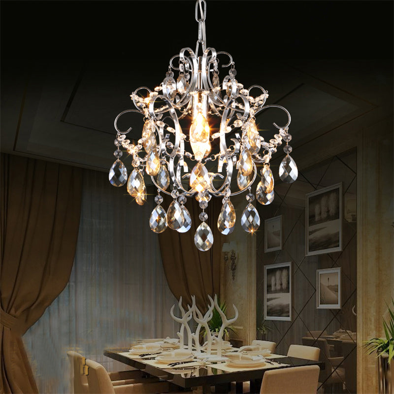 Crystal Drops Chandelier Curved Arm Polish Chrome Finish Chandelier Clearhalo 'Ceiling Lights' 'Modern Pendants' 'Modern' 'Pendant Lights' 'Pendants' Lighting' 1926903