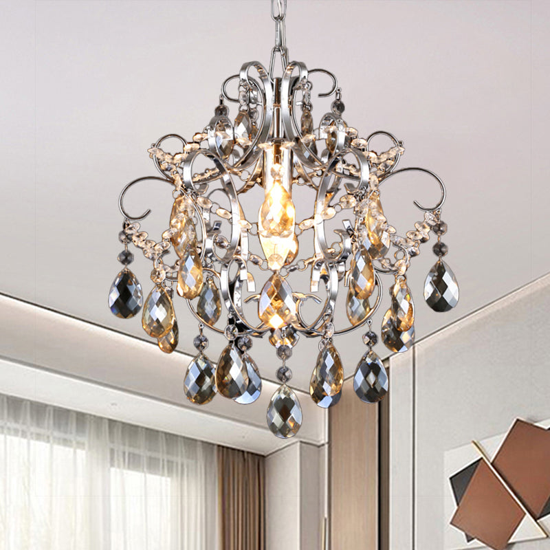 Crystal Drops Chandelier Curved Arm Polish Chrome Finish Chandelier Clearhalo 'Ceiling Lights' 'Modern Pendants' 'Modern' 'Pendant Lights' 'Pendants' Lighting' 1926905