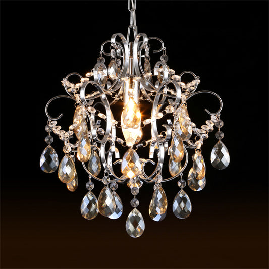 Crystal Drops Chandelier Curved Arm Polish Chrome Finish Chandelier Clearhalo 'Ceiling Lights' 'Modern Pendants' 'Modern' 'Pendant Lights' 'Pendants' Lighting' 1926906