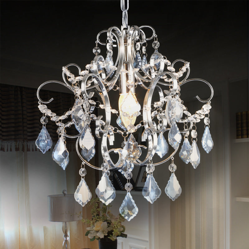 Crystal Drops Chandelier Curved Arm Polish Chrome Finish Chandelier Clearhalo 'Ceiling Lights' 'Modern Pendants' 'Modern' 'Pendant Lights' 'Pendants' Lighting' 1926909