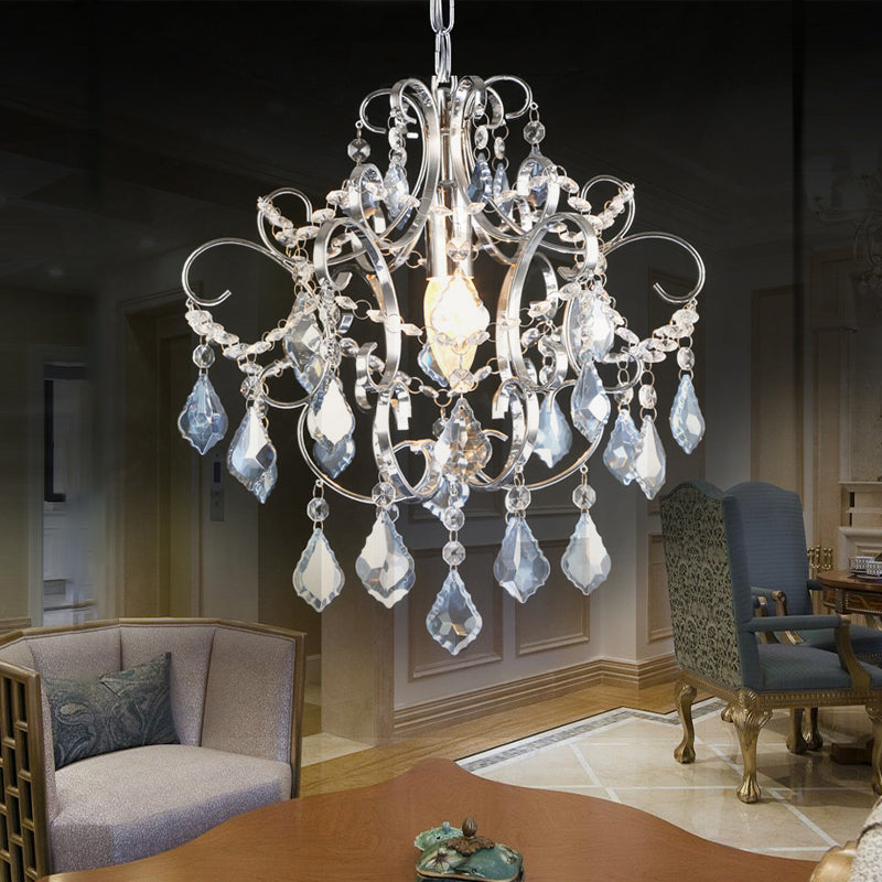 Crystal Drops Chandelier Curved Arm Polish Chrome Finish Chandelier Clearhalo 'Ceiling Lights' 'Modern Pendants' 'Modern' 'Pendant Lights' 'Pendants' Lighting' 1926910