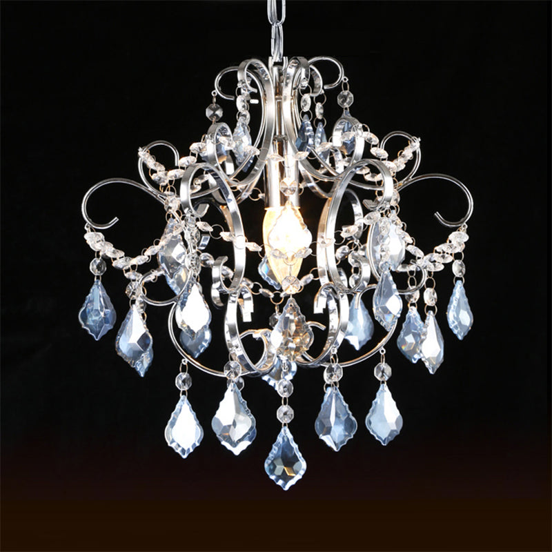 Crystal Drops Chandelier Curved Arm Polish Chrome Finish Chandelier Clearhalo 'Ceiling Lights' 'Modern Pendants' 'Modern' 'Pendant Lights' 'Pendants' Lighting' 1926911