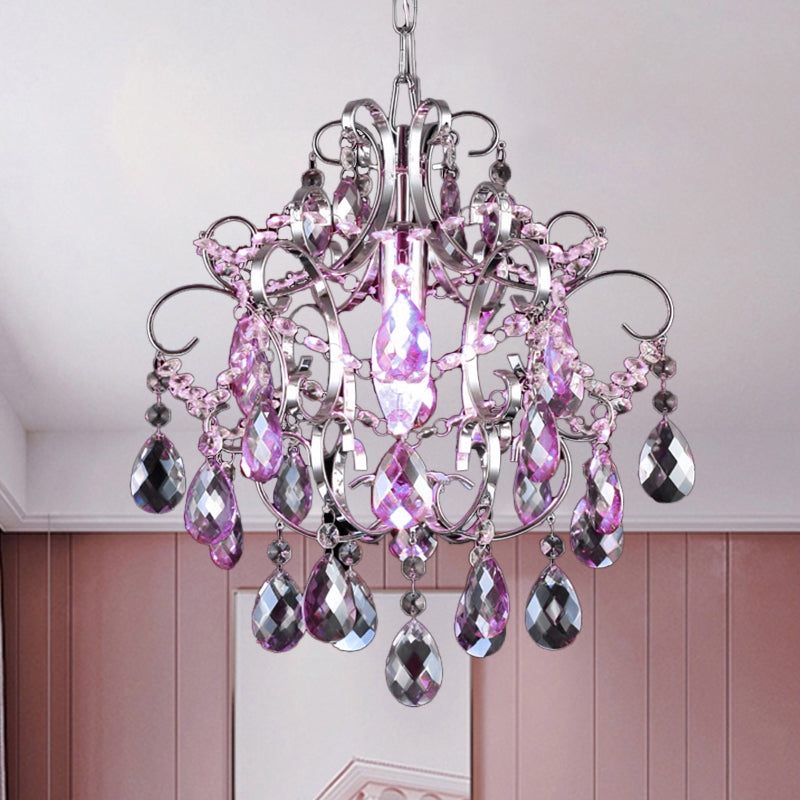 Crystal Drops Chandelier Curved Arm Polish Chrome Finish Chandelier Clearhalo 'Ceiling Lights' 'Modern Pendants' 'Modern' 'Pendant Lights' 'Pendants' Lighting' 1926912