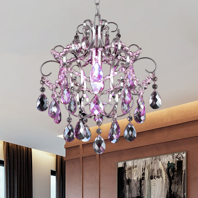 Crystal Drops Chandelier Curved Arm Polish Chrome Finish Chandelier Clearhalo 'Ceiling Lights' 'Modern Pendants' 'Modern' 'Pendant Lights' 'Pendants' Lighting' 1926914