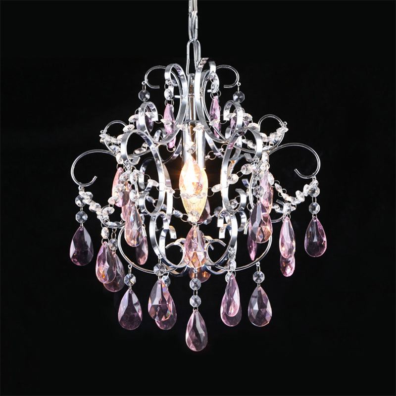 Crystal Drops Chandelier Curved Arm Polish Chrome Finish Chandelier Clearhalo 'Ceiling Lights' 'Modern Pendants' 'Modern' 'Pendant Lights' 'Pendants' Lighting' 1926915