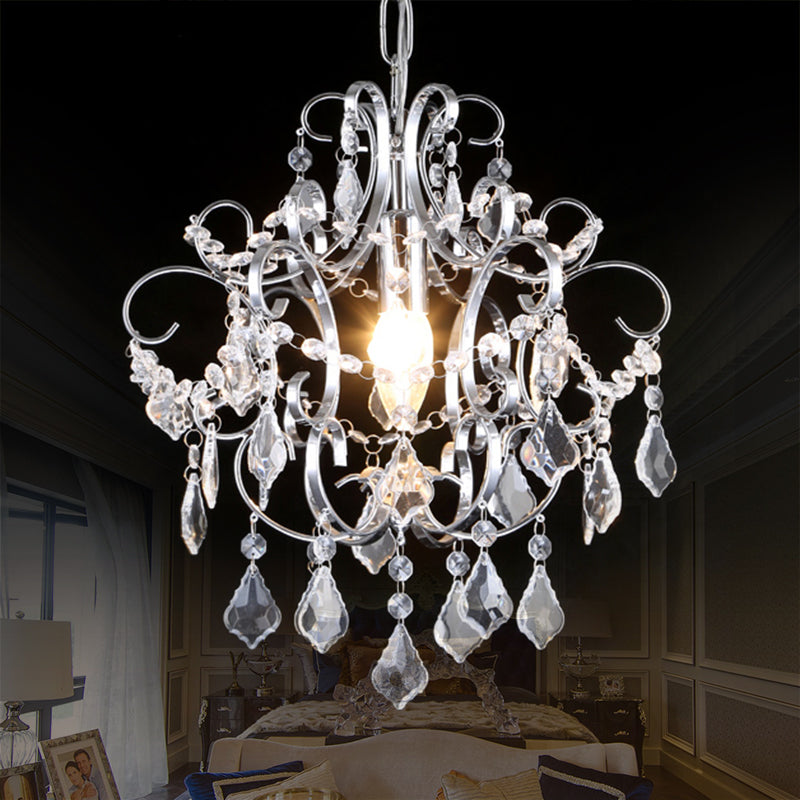 Crystal Drops Chandelier Curved Arm Polish Chrome Finish Chandelier Clear Clearhalo 'Ceiling Lights' 'Modern Pendants' 'Modern' 'Pendant Lights' 'Pendants' Lighting' 1926916