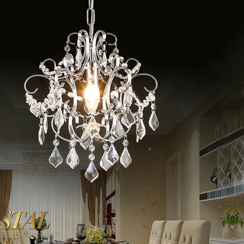 Crystal Drops Chandelier Curved Arm Polish Chrome Finish Chandelier Clearhalo 'Ceiling Lights' 'Modern Pendants' 'Modern' 'Pendant Lights' 'Pendants' Lighting' 1926917