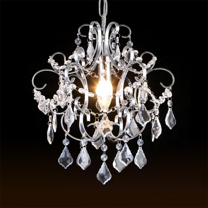 Crystal Drops Chandelier Curved Arm Polish Chrome Finish Chandelier Clearhalo 'Ceiling Lights' 'Modern Pendants' 'Modern' 'Pendant Lights' 'Pendants' Lighting' 1926919