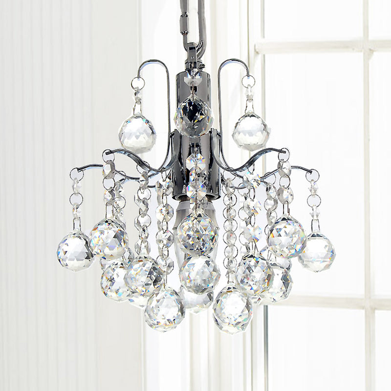 Crystal Ball Curved Arm Chandelier Chrome Finish Bare Bulb Chandelier Chrome Clearhalo 'Ceiling Lights' 'Modern Pendants' 'Modern' 'Pendant Lights' 'Pendants' Lighting' 1926921