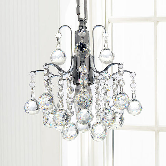 Crystal Ball Curved Arm Chandelier Chrome Finish Bare Bulb Chandelier Chrome Clearhalo 'Ceiling Lights' 'Modern Pendants' 'Modern' 'Pendant Lights' 'Pendants' Lighting' 1926921
