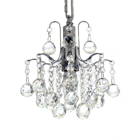 Crystal Ball Curved Arm Chandelier Chrome Finish Bare Bulb Chandelier Clearhalo 'Ceiling Lights' 'Modern Pendants' 'Modern' 'Pendant Lights' 'Pendants' Lighting' 1926923