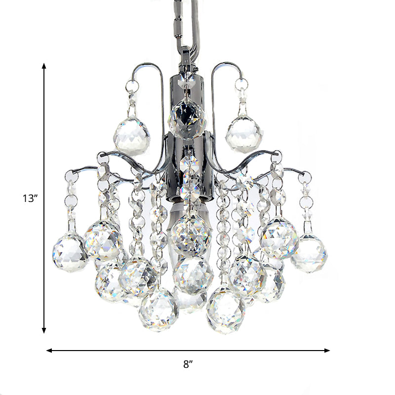 Crystal Ball Curved Arm Chandelier Chrome Finish Bare Bulb Chandelier Clearhalo 'Ceiling Lights' 'Modern Pendants' 'Modern' 'Pendant Lights' 'Pendants' Lighting' 1926924