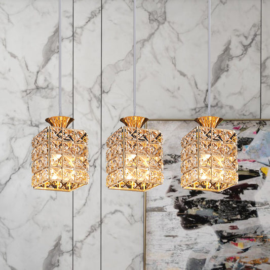 3-Light Crystal Island Light Rectangle Shade Cutout Linear Pendant Light Gold Clearhalo 'Ceiling Lights' 'Modern Pendants' 'Modern' 'Pendant Lights' 'Pendants' Lighting' 1926967