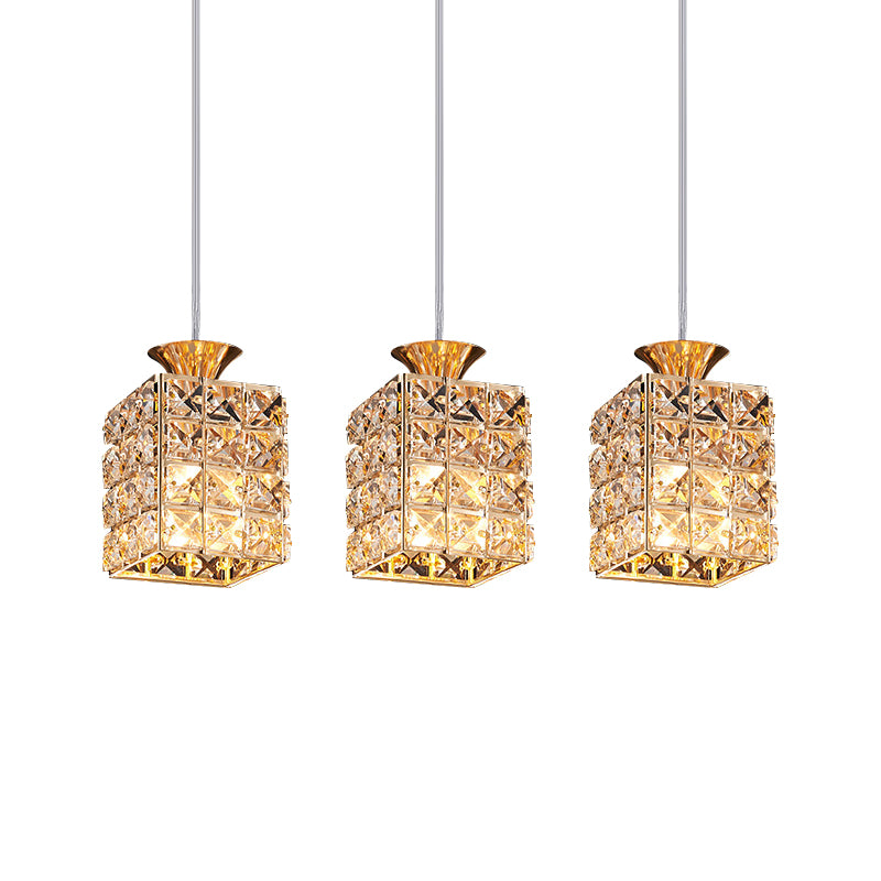 3-Light Crystal Island Light Rectangle Shade Cutout Linear Pendant Light Clearhalo 'Ceiling Lights' 'Modern Pendants' 'Modern' 'Pendant Lights' 'Pendants' Lighting' 1926969