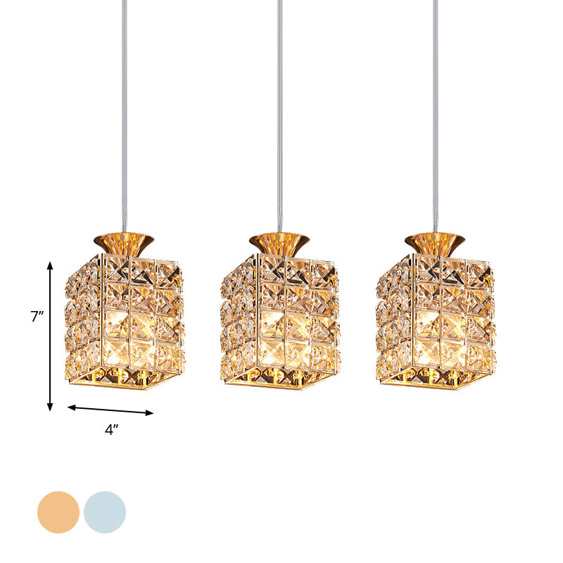 3-Light Crystal Island Light Rectangle Shade Cutout Linear Pendant Light Clearhalo 'Ceiling Lights' 'Modern Pendants' 'Modern' 'Pendant Lights' 'Pendants' Lighting' 1926970