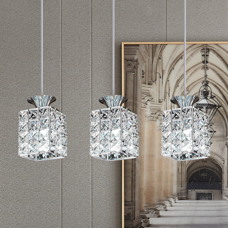 3-Light Crystal Island Light Rectangle Shade Cutout Linear Pendant Light Silver Clearhalo 'Ceiling Lights' 'Modern Pendants' 'Modern' 'Pendant Lights' 'Pendants' Lighting' 1926971