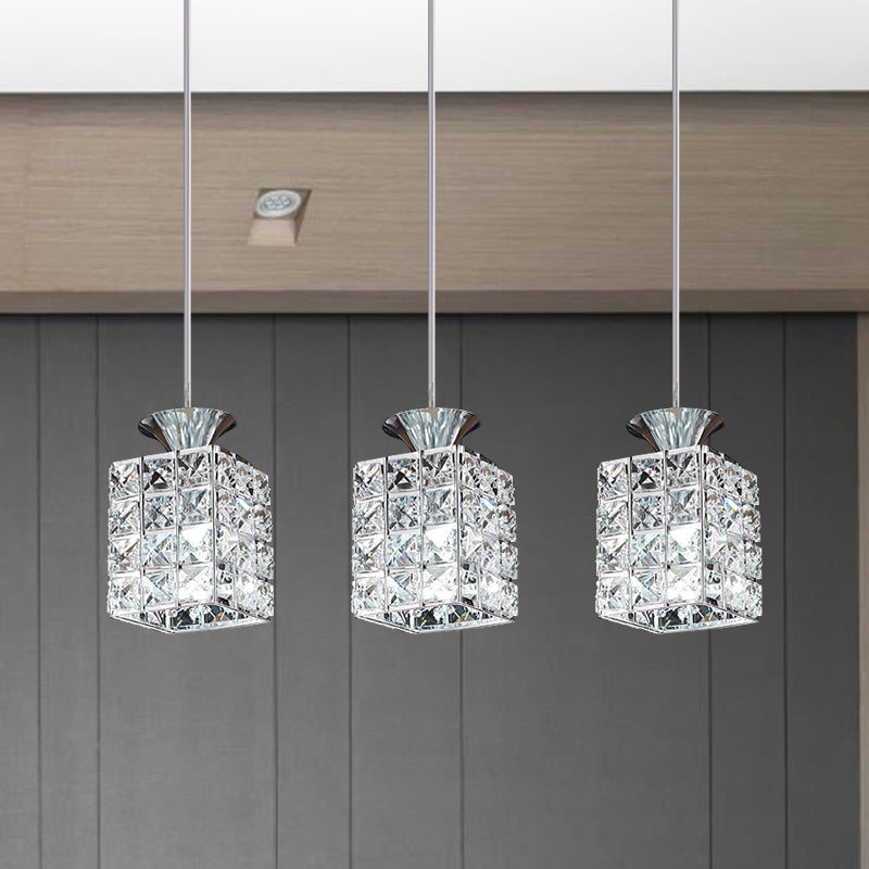 3-Light Crystal Island Light Rectangle Shade Cutout Linear Pendant Light Clearhalo 'Ceiling Lights' 'Modern Pendants' 'Modern' 'Pendant Lights' 'Pendants' Lighting' 1926972