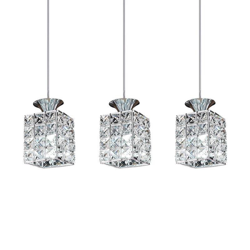 3-Light Crystal Island Light Rectangle Shade Cutout Linear Pendant Light Clearhalo 'Ceiling Lights' 'Modern Pendants' 'Modern' 'Pendant Lights' 'Pendants' Lighting' 1926973