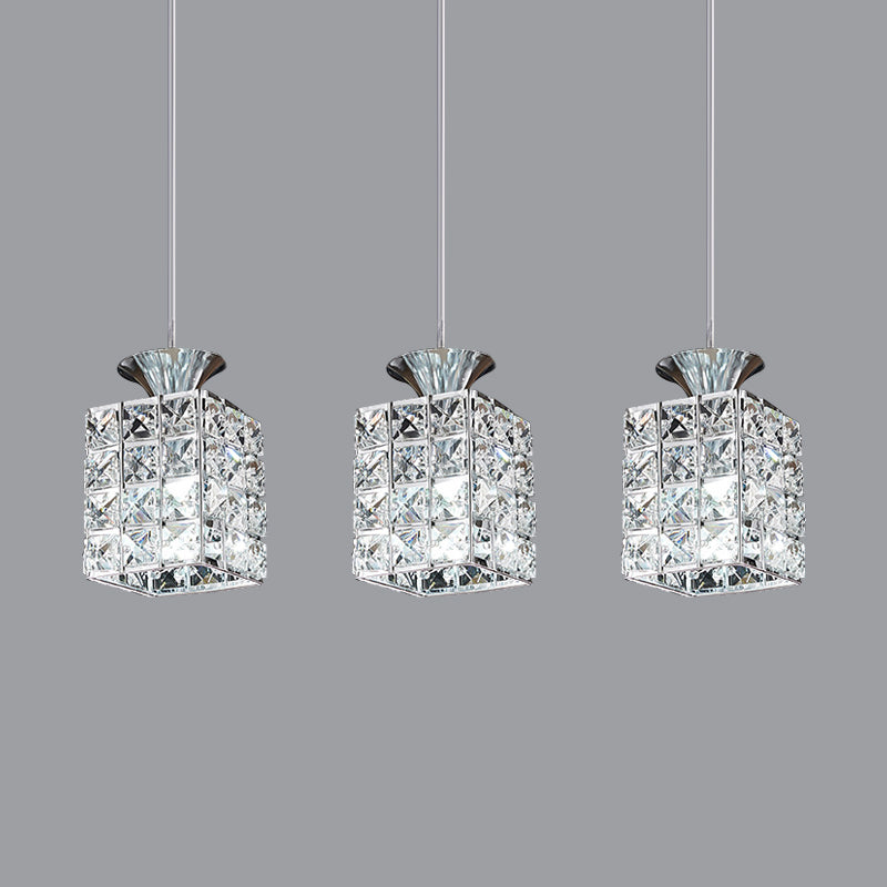 3-Light Crystal Island Light Rectangle Shade Cutout Linear Pendant Light Clearhalo 'Ceiling Lights' 'Modern Pendants' 'Modern' 'Pendant Lights' 'Pendants' Lighting' 1926974