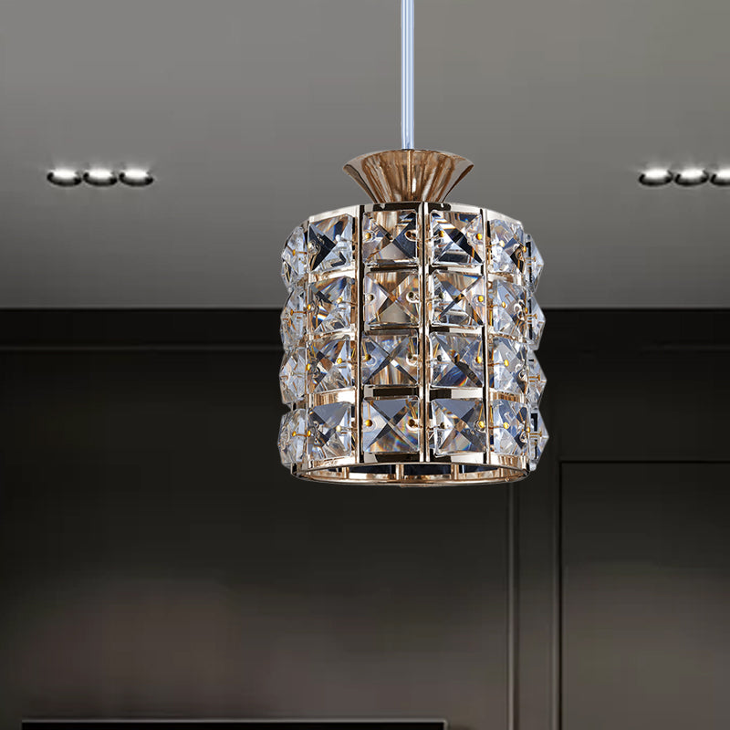 Crystal Drum Pendant Light Metal Frame Ceiling Light for Balcony Clearhalo 'Ceiling Lights' 'Modern Pendants' 'Modern' 'Pendant Lights' 'Pendants' Lighting' 1926975