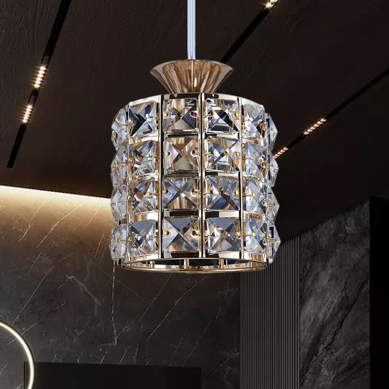 Crystal Drum Pendant Light Metal Frame Ceiling Light for Balcony Clearhalo 'Ceiling Lights' 'Modern Pendants' 'Modern' 'Pendant Lights' 'Pendants' Lighting' 1926976