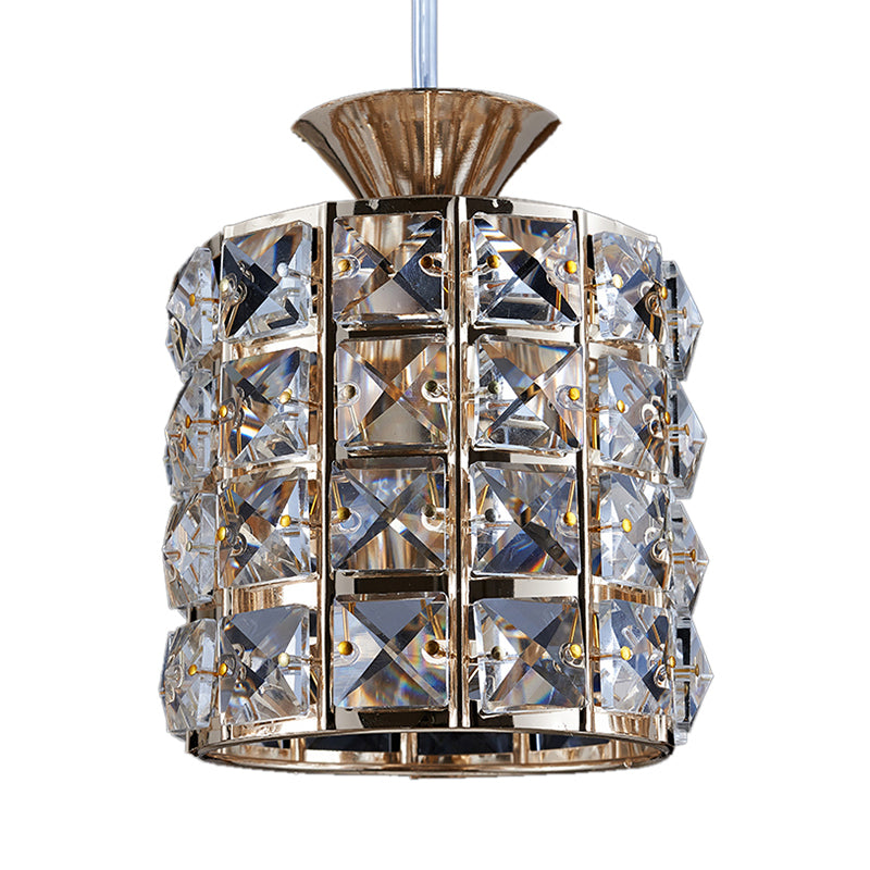 Crystal Drum Pendant Light Metal Frame Ceiling Light for Balcony 1 Gold Clearhalo 'Ceiling Lights' 'Modern Pendants' 'Modern' 'Pendant Lights' 'Pendants' Lighting' 1926978