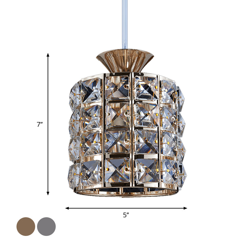 Crystal Drum Pendant Light Metal Frame Ceiling Light for Balcony Clearhalo 'Ceiling Lights' 'Modern Pendants' 'Modern' 'Pendant Lights' 'Pendants' Lighting' 1926979