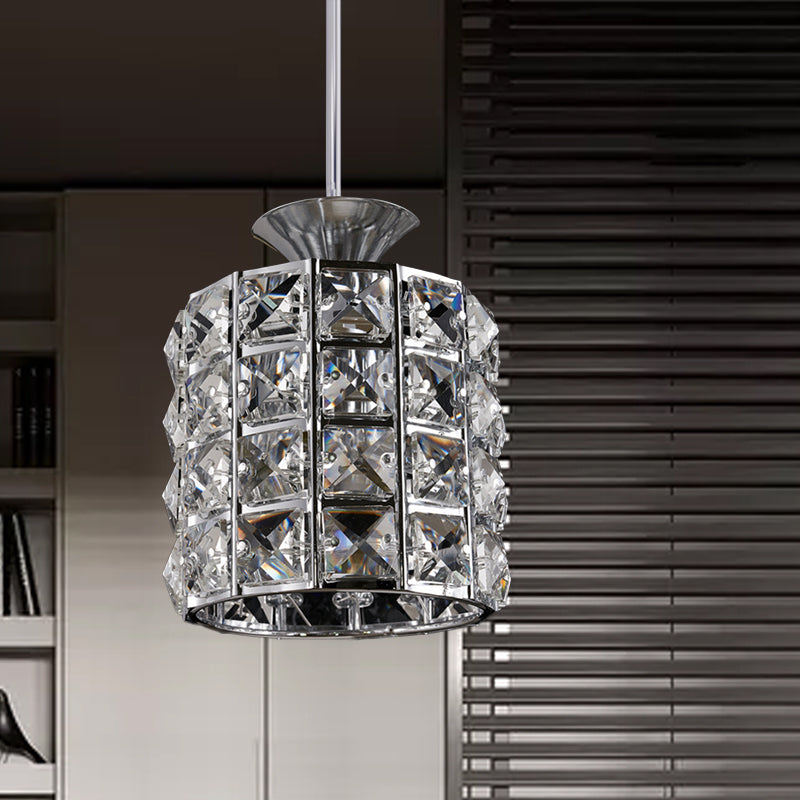 Crystal Drum Pendant Light Metal Frame Ceiling Light for Balcony Clearhalo 'Ceiling Lights' 'Modern Pendants' 'Modern' 'Pendant Lights' 'Pendants' Lighting' 1926980