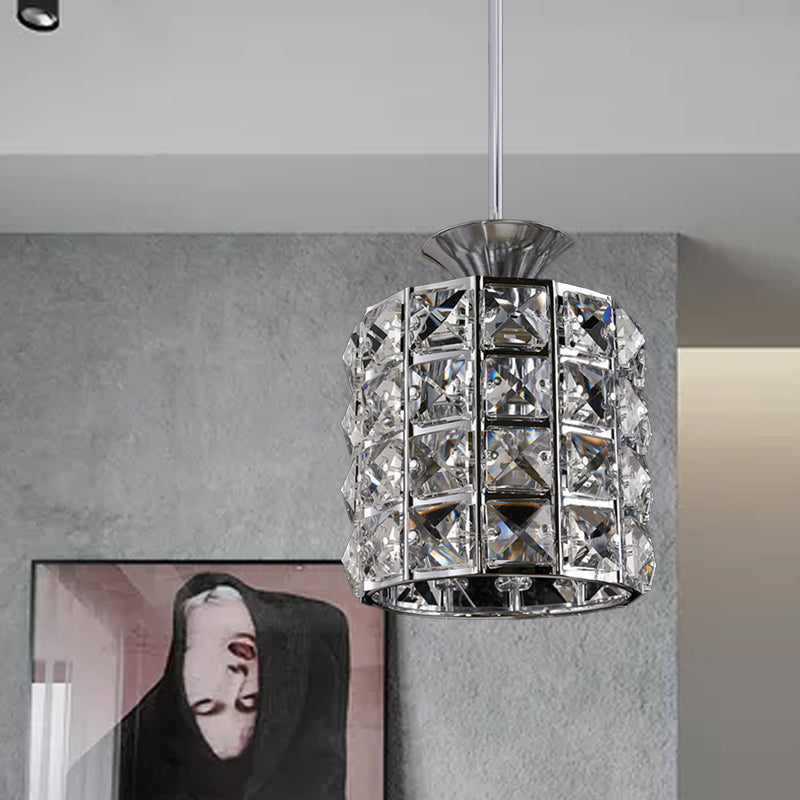 Crystal Drum Pendant Light Metal Frame Ceiling Light for Balcony Clearhalo 'Ceiling Lights' 'Modern Pendants' 'Modern' 'Pendant Lights' 'Pendants' Lighting' 1926981