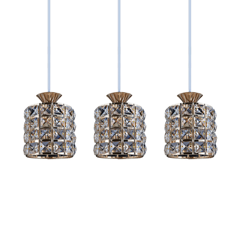 Crystal Drum Pendant Light Metal Frame Ceiling Light for Balcony 3 Gold Clearhalo 'Ceiling Lights' 'Modern Pendants' 'Modern' 'Pendant Lights' 'Pendants' Lighting' 1926987