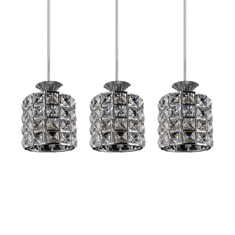 Crystal Drum Pendant Light Metal Frame Ceiling Light for Balcony 3 Silver Clearhalo 'Ceiling Lights' 'Modern Pendants' 'Modern' 'Pendant Lights' 'Pendants' Lighting' 1926992