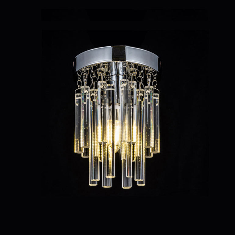 Crystal Bar Flush Mount Light Round Chrome Bare Bulb Flushmount Ceiling Light Clear Clearhalo 'Ceiling Lights' 'Close To Ceiling Lights' 'Close to ceiling' 'Flush mount' Lighting' 1926993