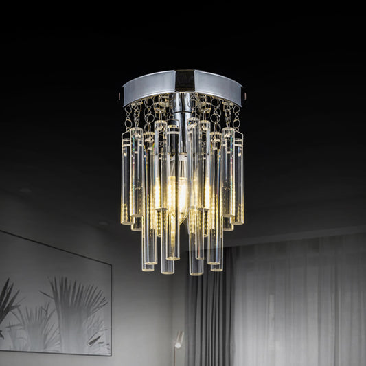 Crystal Bar Flush Mount Light Round Chrome Bare Bulb Flushmount Ceiling Light Clearhalo 'Ceiling Lights' 'Close To Ceiling Lights' 'Close to ceiling' 'Flush mount' Lighting' 1926995