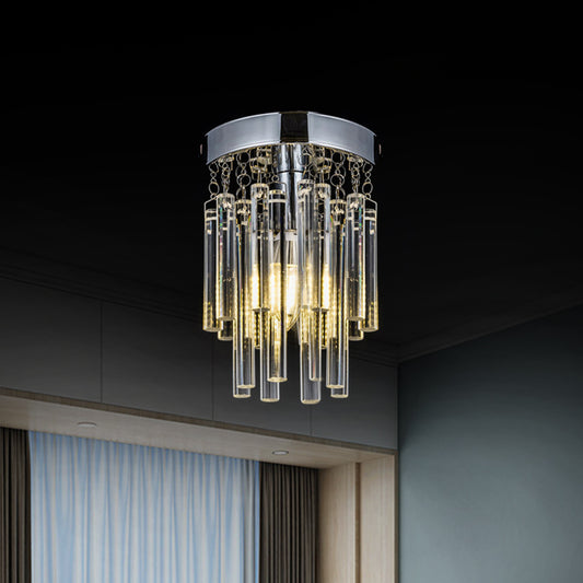 Crystal Bar Flush Mount Light Round Chrome Bare Bulb Flushmount Ceiling Light Clearhalo 'Ceiling Lights' 'Close To Ceiling Lights' 'Close to ceiling' 'Flush mount' Lighting' 1926996