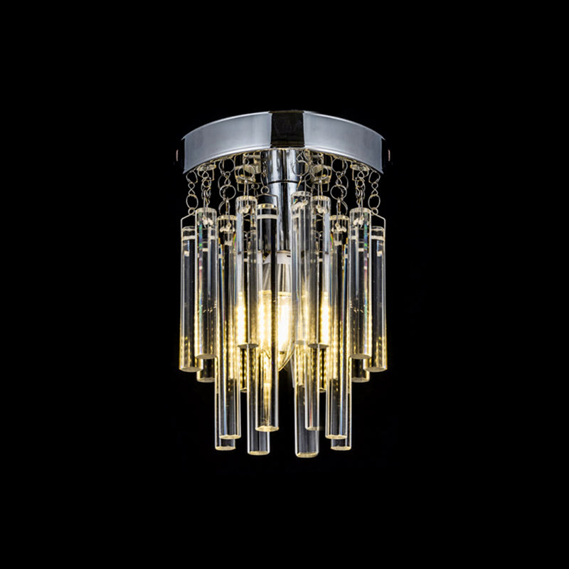 Crystal Bar Flush Mount Light Round Chrome Bare Bulb Flushmount Ceiling Light Clearhalo 'Ceiling Lights' 'Close To Ceiling Lights' 'Close to ceiling' 'Flush mount' Lighting' 1926997