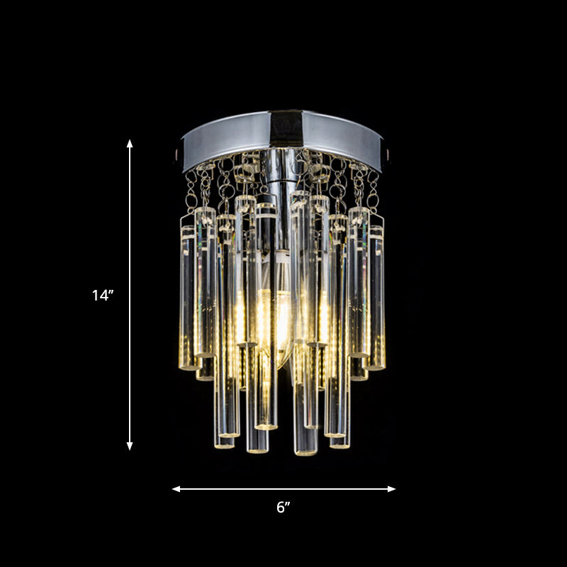 Crystal Bar Flush Mount Light Round Chrome Bare Bulb Flushmount Ceiling Light Clearhalo 'Ceiling Lights' 'Close To Ceiling Lights' 'Close to ceiling' 'Flush mount' Lighting' 1926998