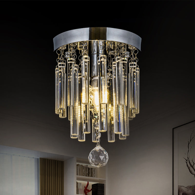 Crystal Bar Flush Mount Light Round Chrome Bare Bulb Flushmount Ceiling Light Clearhalo 'Ceiling Lights' 'Close To Ceiling Lights' 'Close to ceiling' 'Flush mount' Lighting' 1927000