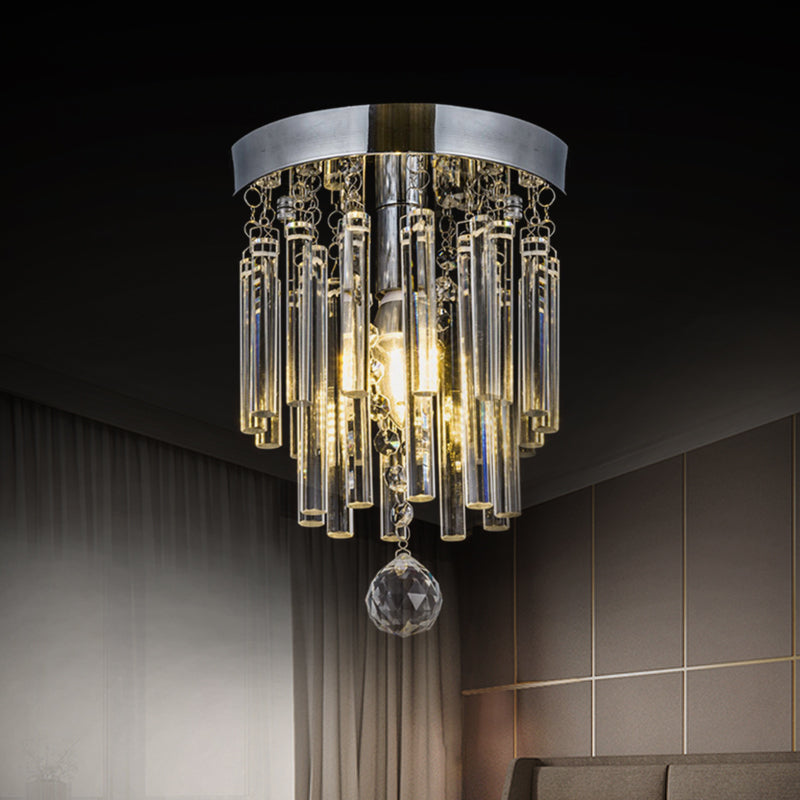 Crystal Bar Flush Mount Light Round Chrome Bare Bulb Flushmount Ceiling Light Clearhalo 'Ceiling Lights' 'Close To Ceiling Lights' 'Close to ceiling' 'Flush mount' Lighting' 1927001